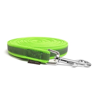 Mystique® Gummierte Schleppleine 20mm mit Handschlaufe Standard Karabiner neon grün 7,5m